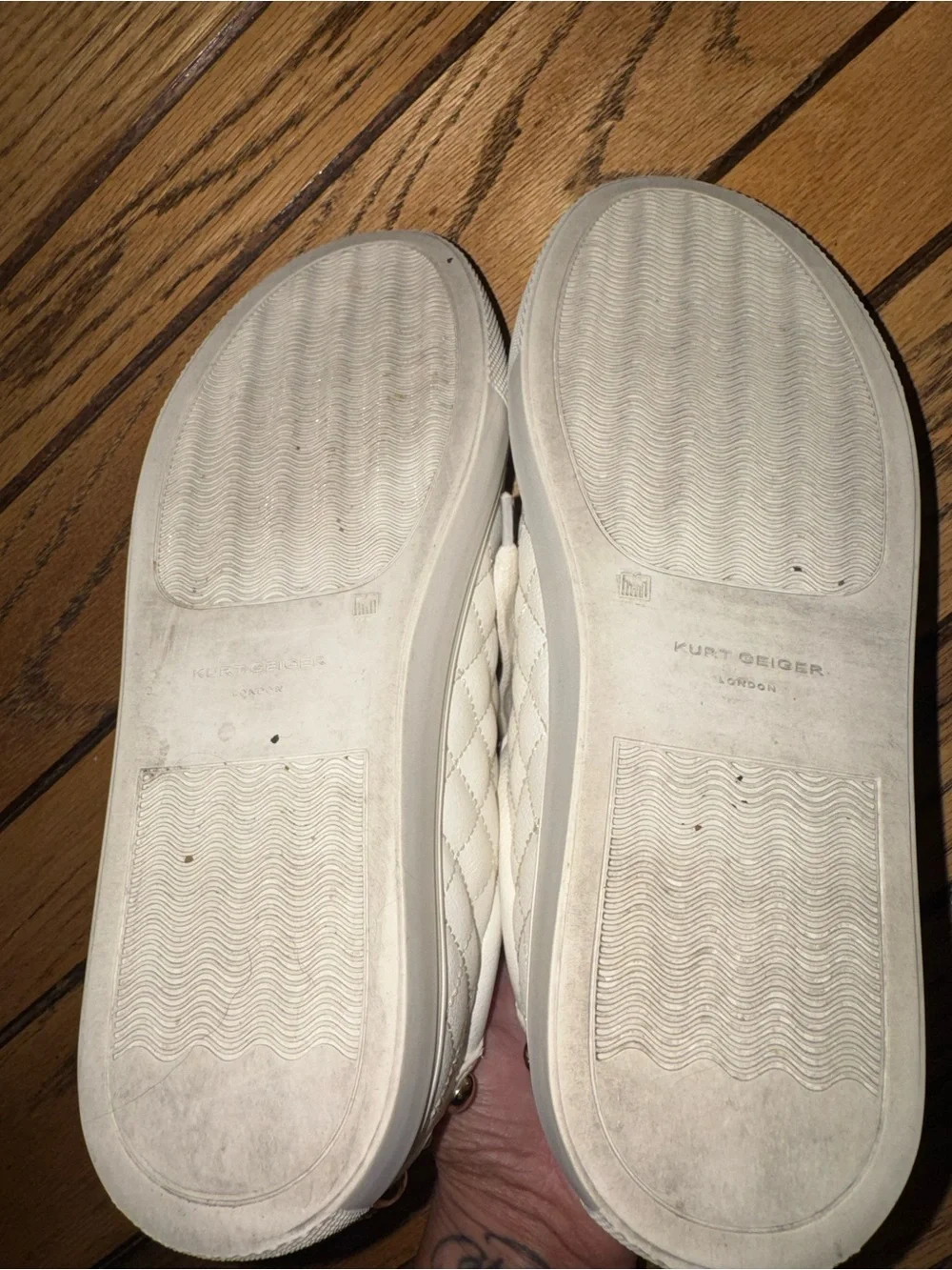 Kurt Geiger Quilted White Lace-Up Sneakers with Red Heel Tab
